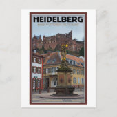 Heidelberg - Statue en Castle Briefkaart (Voorkant)