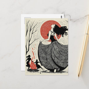 Heidense dansende vrouwen Linocut-kunst Briefkaart