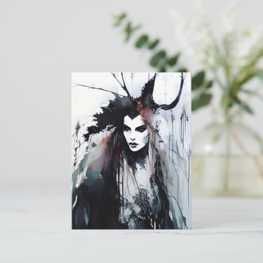 heidense godin zwart inkt schilderij briefkaart (Staand voorkant)