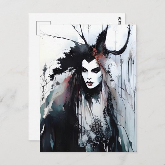 heidense godin zwart inkt schilderij briefkaart (Voorkant / Achterkant)