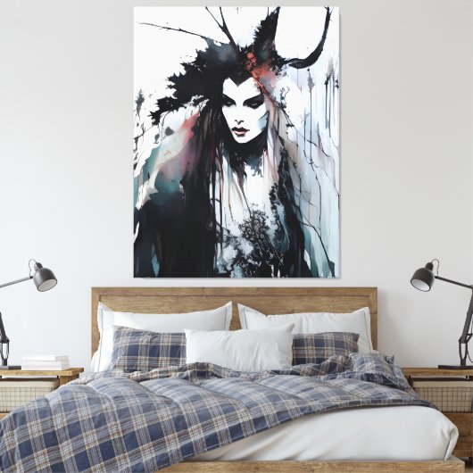 heidense godin zwart inkt schilderij canvas afdruk (Insitu (Slaapkamer))