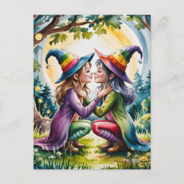 Heidense lesbische heksen in regenboogheks Petten Briefkaart