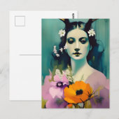 Heidense vrouw die roze Oranje bloemen schildert Briefkaart (Voorkant / Achterkant)