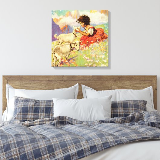 "Heidi and her Goats" van Jessie Willcox Smith Canvas Afdruk (Insitu (Slaapkamer))
