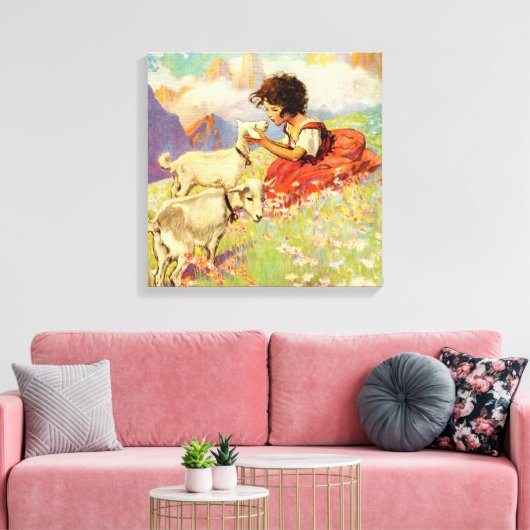 "Heidi and her Goats" van Jessie Willcox Smith Canvas Afdruk (Insitu (Woonkamer))