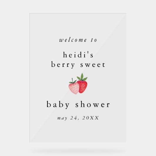 HEIDI Berry Sweet Girl Baby shower Welkom Acryl Bord (Voorkant)