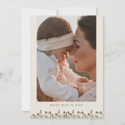 HEIDI Bohemian Wildflower First Birthday Kaart (Achterkant)