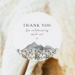 HEIDI Bohemian Wildflower Mountain Bedankt Ronde Sticker<br><div class="desc">Het HEIDI Wedding Collectie bevat boho waterverf wilde bloemen aan de voet van een berg. Dit kunstwerk is gekoppeld aan een tijdloze lettertypecombinatie die creëer een moderne bohemian look heeft. Combineer deze sticker met alles in het volledige HEIDI Collectie voor de complete event look.</div>