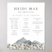 HeIDI Boho Mountain Flower First Year Mijlsteen Po Poster (Voorkant)