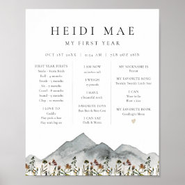 HeIDI Boho Mountain Flower First Year Mijlsteen Po Poster