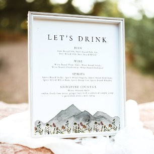 HEIDI Boho Mountain Flower Let's Drink Bar Menu Poster