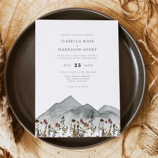 HEIDI Boho Waterverf Mountain Wildflower Wedding Kaart