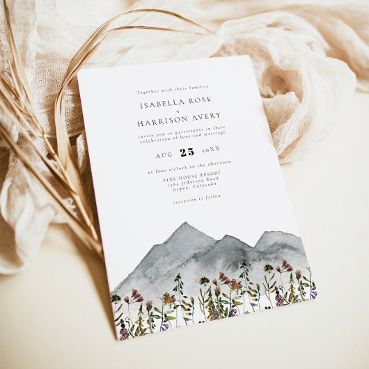 HEIDI Boho Waterverf Mountain Wildflower Wedding Kaart