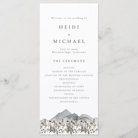HEIDI Boho Wildflower Lang Trouwprogramma Kaart (Voorkant)