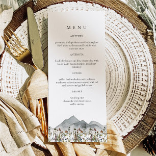 HEIDI Boho Wildflower Mountain Dinner Menu Kaarten