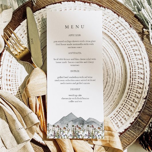HEIDI Boho Wildflower Mountain Dinner Menu Kaarten