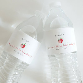 HEIDI Cute Strawberry Girl Berry First Birthday Waterfles Etiket