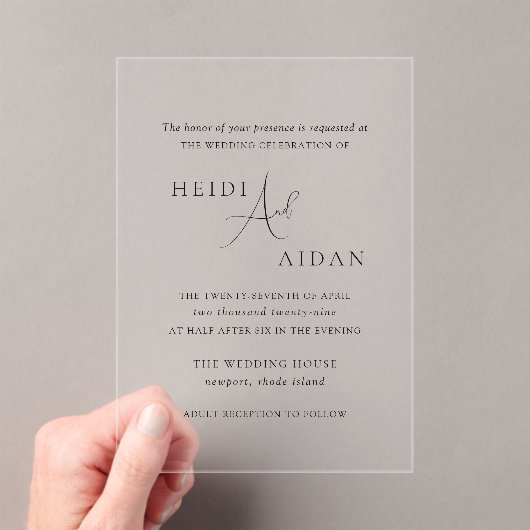 Heidi Hedendaags Script Modern Elegant Wedding Acryl Uitnodigingen (Insitu (Draagbaar))