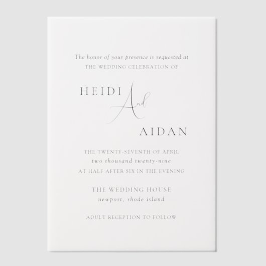 Heidi Hedendaags Script Modern Elegant Wedding Vellum Uitnodigingen (Voorkant)