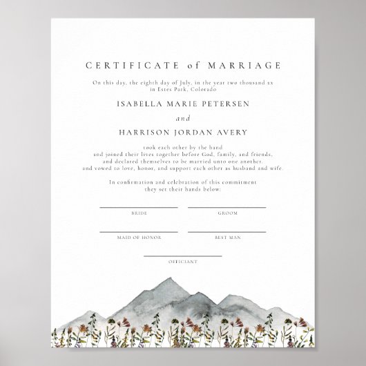 HEIDI Mountain Wildflower-huwelijksakte Pos Poster (Voorkant)