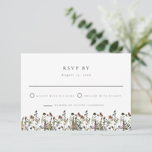HEIDI Muted Waterverf Wildflower Wedding RSVP Kaart (Staand voorkant)