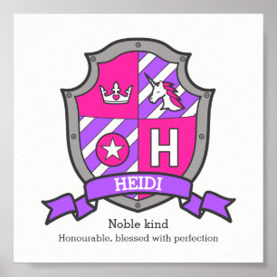 Heidi-naam betekent eenhoorn letter H crest poster