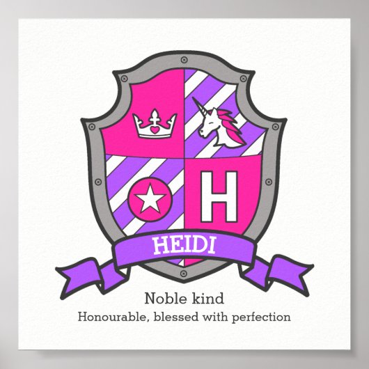 Heidi-naam betekent eenhoorn letter H crest poster (Voorkant)