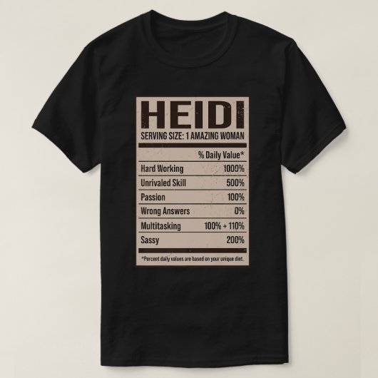 Heidi Nutrition Facts Name Nickname Alias Title Fr T-shirt (Design voorkant)