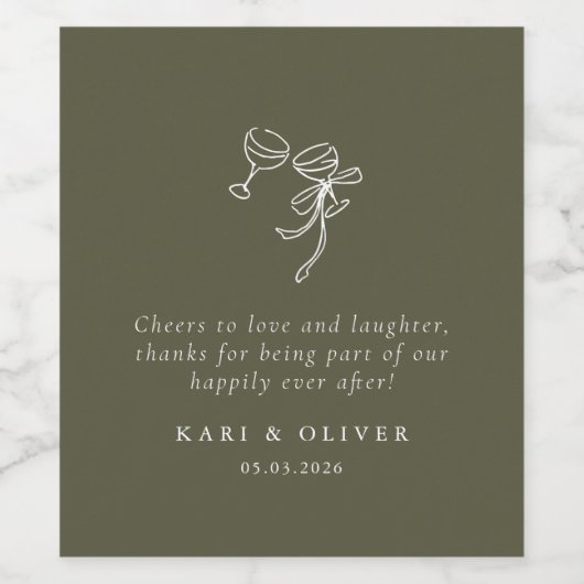 HEIDI Olive Green Wedding Wijn Etiket (Enkel label)