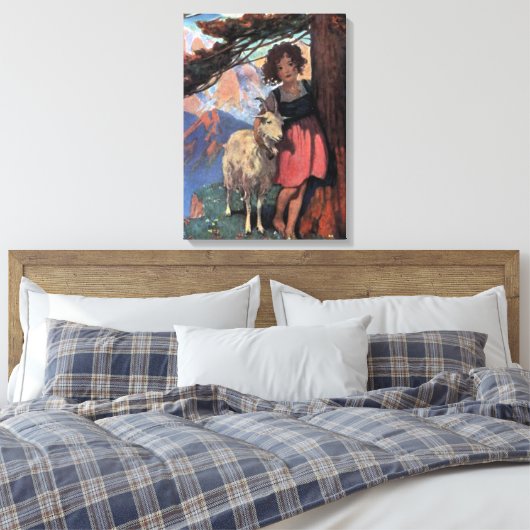 Heidi op een bergtop van Jessie Willcox Smith Canvas Afdruk (Insitu (Slaapkamer))