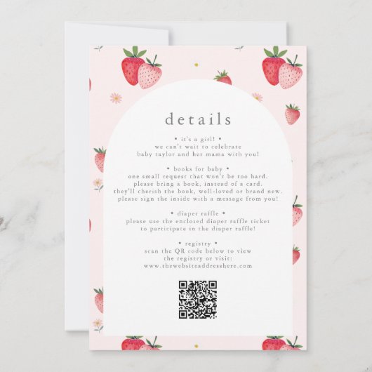 HEIDI QR Berry Sweet Strawberry Meisje Baby shower Kaart (Achterkant)