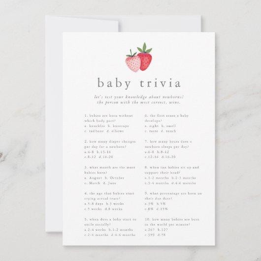 HEIDI Roze Aardbei Baby shower Trivia Game Kaart (Voorkant)