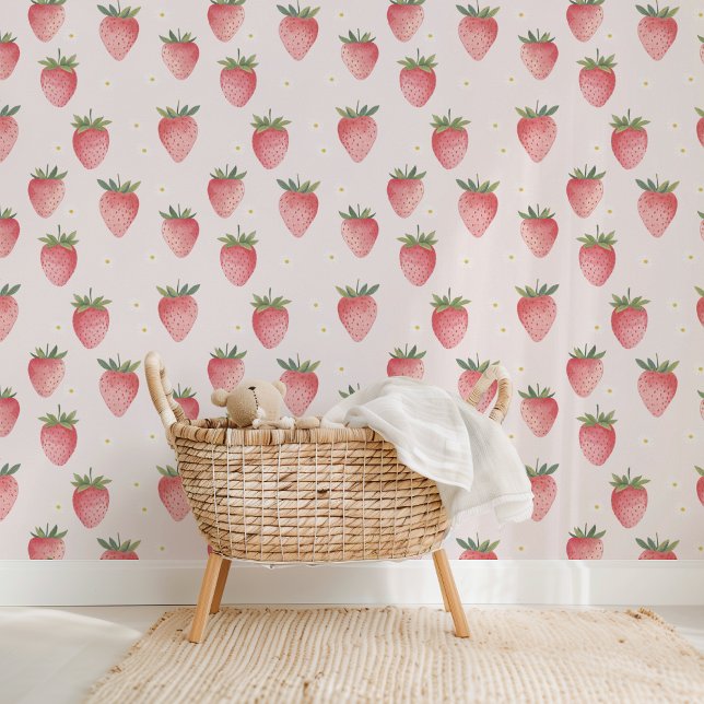 HEIDI Roze Aardbeien Patroon Baby Meisje Kwekerij Behang (HEIDI Pink Strawberry Pattern Baby Girl Nursery Wallpaper)