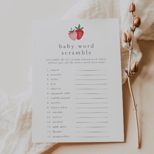 HEIDI Strawberry Baby shower Word Scramble spel Kaart