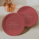 HEIDI Summer Red Boho Modern Eenvoudig Baby shower Papieren Bordje<br><div class="desc">Deze zomerrode boho modern eenvoudig baby showers papieren borden van het Heidi Collectie zijn ideaal voor een eenvoudig baby shower. Het aardbeienrode ontwerp heeft een moderne boho-onversierde typografie met een unieke minimalistische stijl. Personaliseer je baby showers borden met de naam van de aanstaande moeder en de douchedatum.</div>