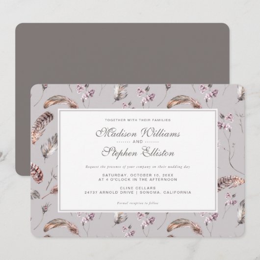 heidspatroon en bloemenpatroon - bruiloft kaart (Voorkant / Achterkant)