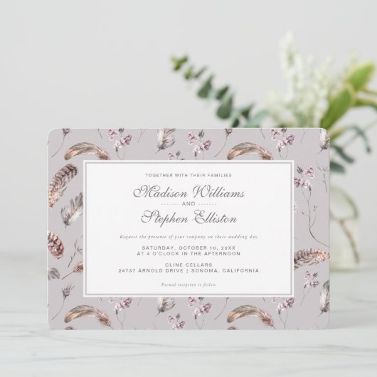 heidspatroon en bloemenpatroon - bruiloft kaart (Staand voorkant)