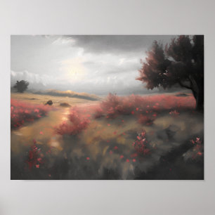 Heierlandschap bloemen -  kunst poster