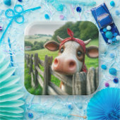 Heifer Koe Dragen van een rode kerchief Papieren Bordje (Feest)