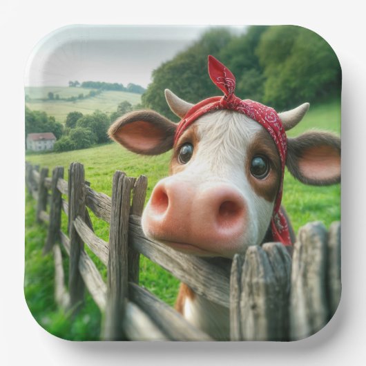 Heifer Koe Dragen van een rode kerchief Papieren Bordje (Voorkant)