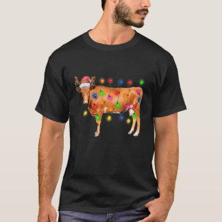 Heifer Koe Kerstlantaarns Funny Santa Hat Merry T-shirt