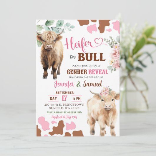 Heifer of Bull Koe Geslacht Onthullen Boerderij Di Kaart (Staand voorkant)