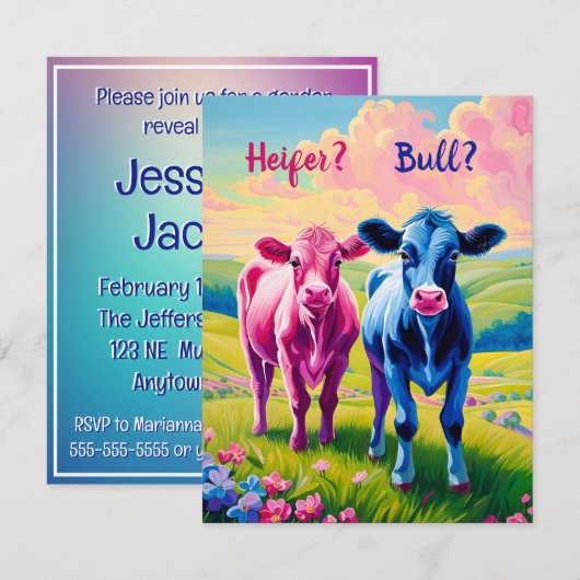Heifer of Bull Westerne stijl Geslacht onthullen Kaart (Voorkant / Achterkant)