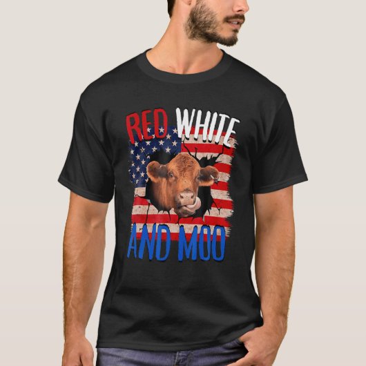 Heifer Red White Moo Highland Cow 4th July Indepen T-shirt (Voorkant)