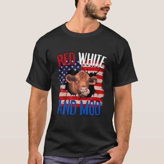 Heifer Red White Moo Highland Koe 4th juli Indepen T-shirt (Voorkant)