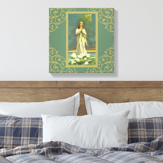 Heil Mary Star van het Zee Ave Maris Rozenkrans Canvas Afdruk (Insitu (Slaapkamer))