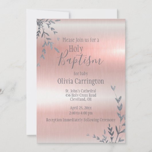Heilig Baptisme Roze Metallic Script Christening Kaart (Voorkant)