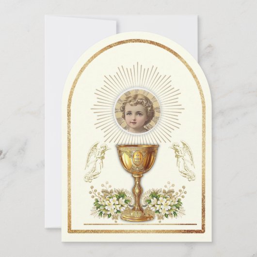 Heilig Communie Kind Jezus Bloemen Kaart (Voorkant)