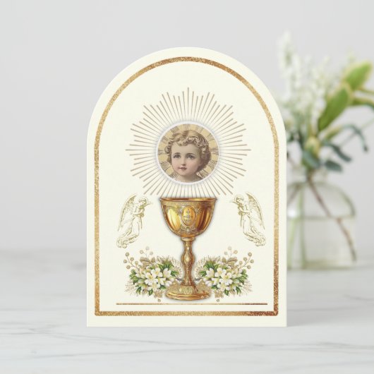 Heilig Communie Kind Jezus Bloemen Kaart (Staand voorkant)