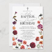 Heilig Doopsel & 1e Verjaardag Waterverf Bloemen Kaart (Voorkant)